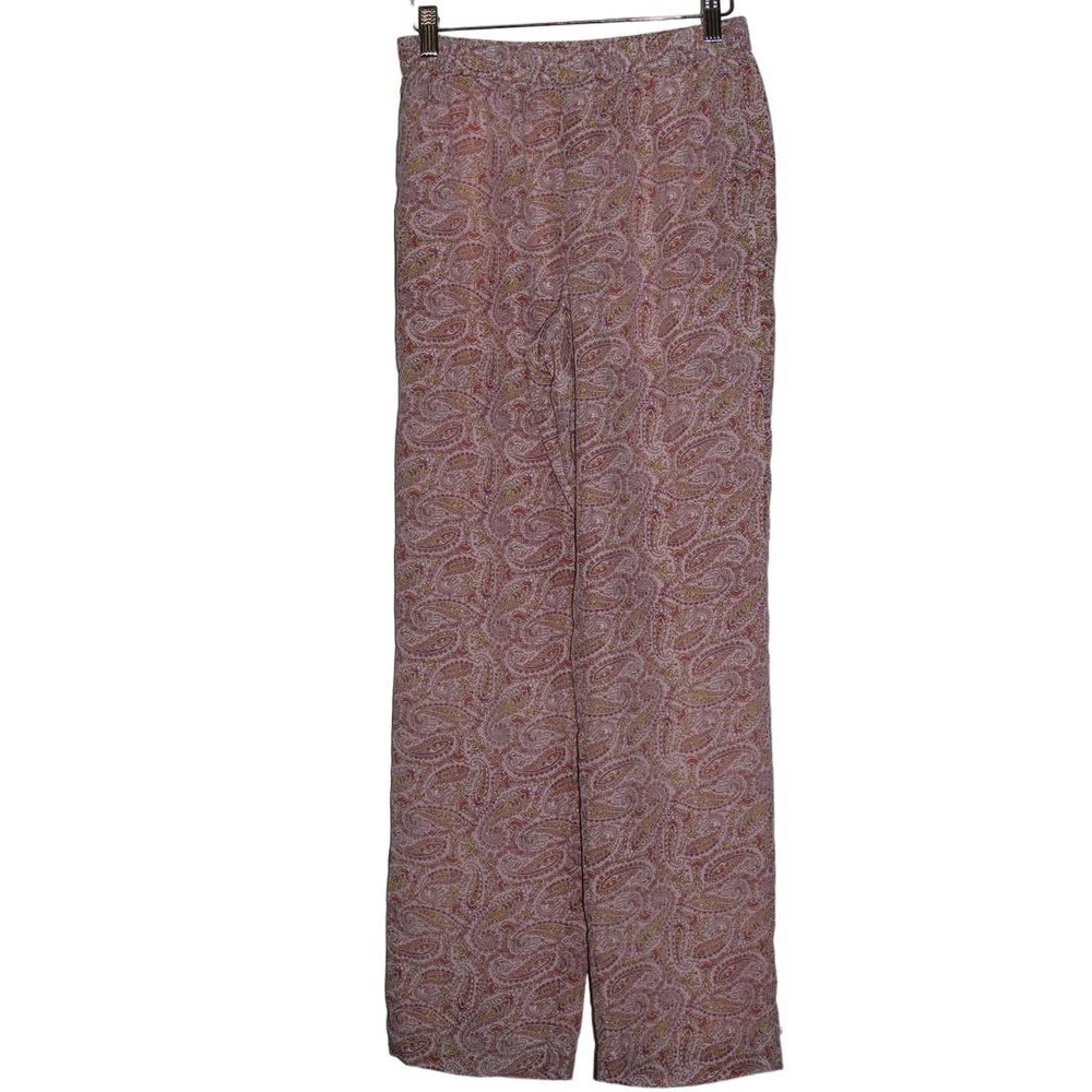 Women's J. Crew Pull-On Silk Pant Pink Beach Paisley Silk Yellow Orange Size 0